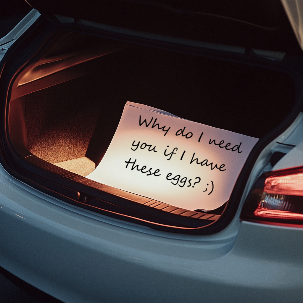 A note inside a car trunk | Source: Midjourney