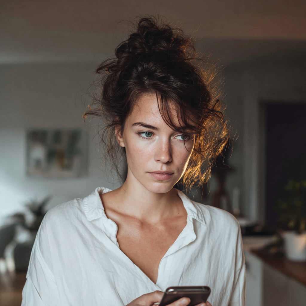 A woman holding a cellphone | Source: Midjourney