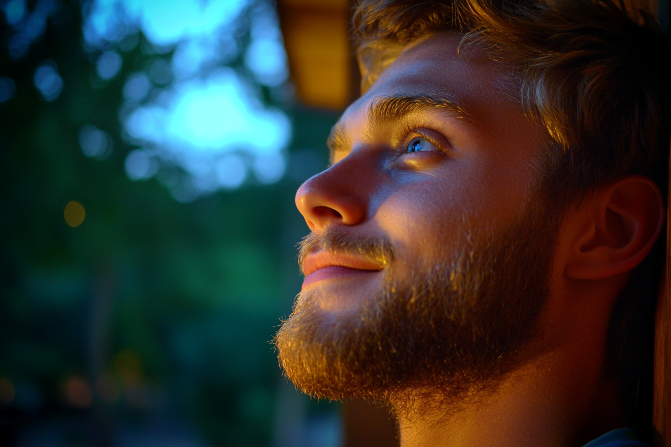 A man gazing lovingly up at someone | Source: Midjourney