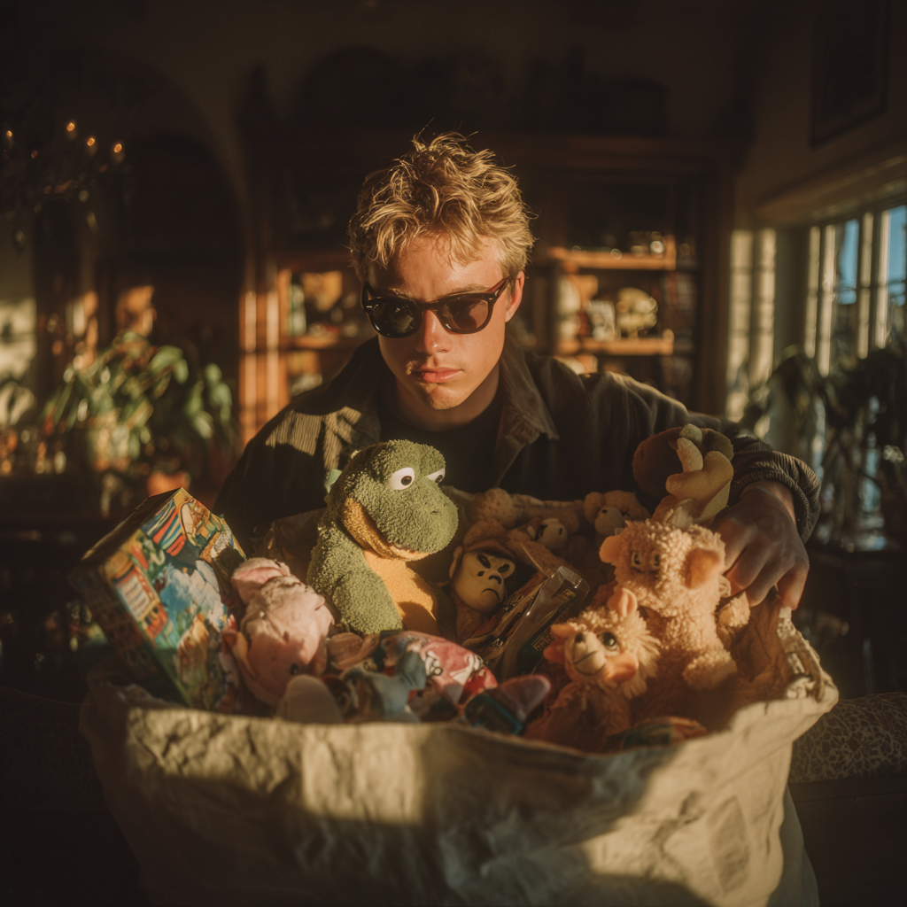 A man stuffing toys into a bag | Source: Midjourney