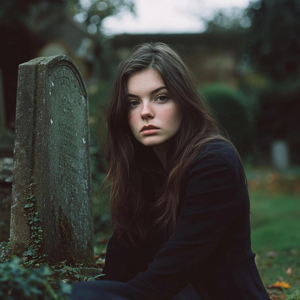 A sad woman at a cemetery | Source: Midjourney