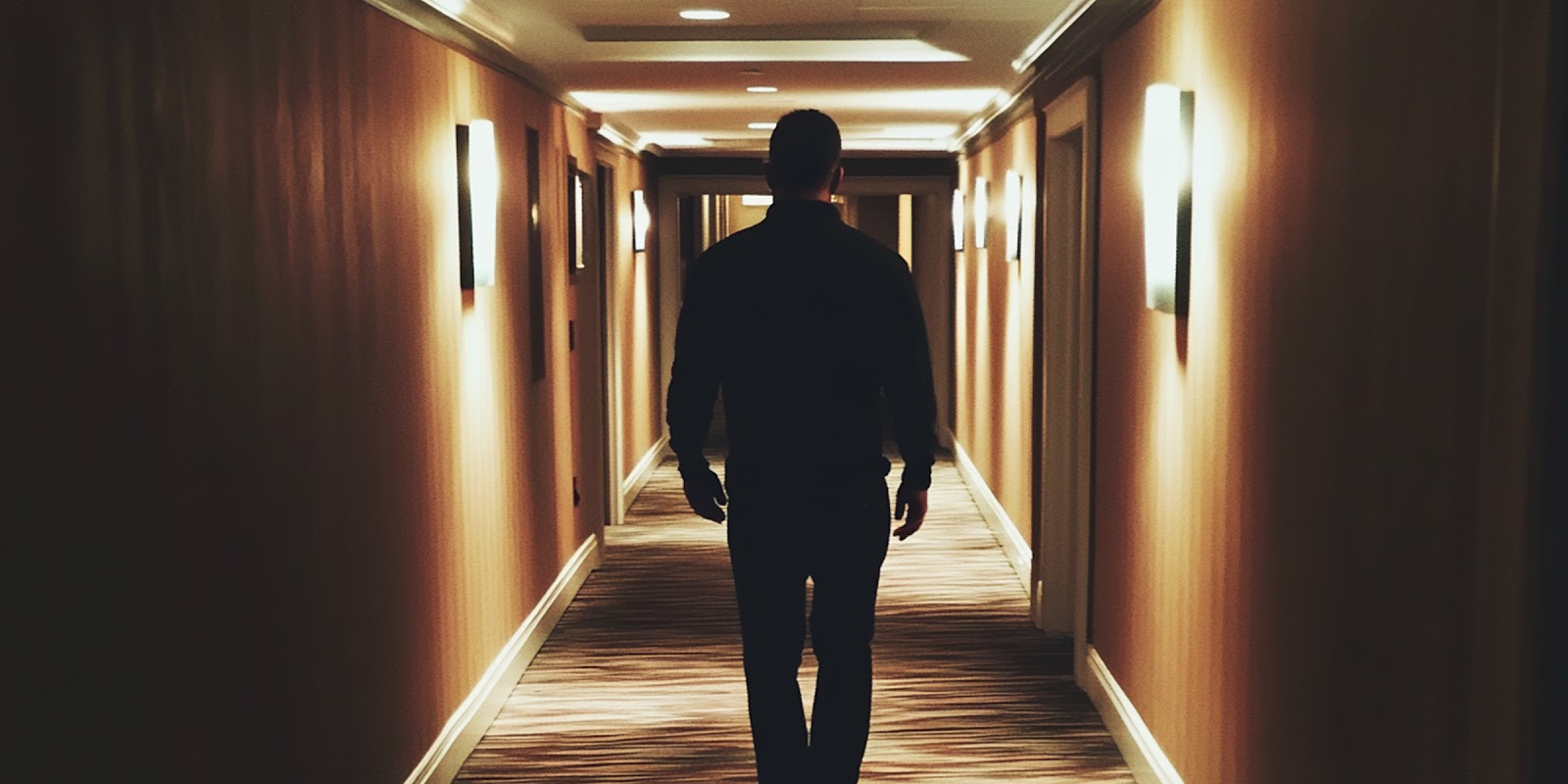 Man in a hotel hallway | Source: Midjourney