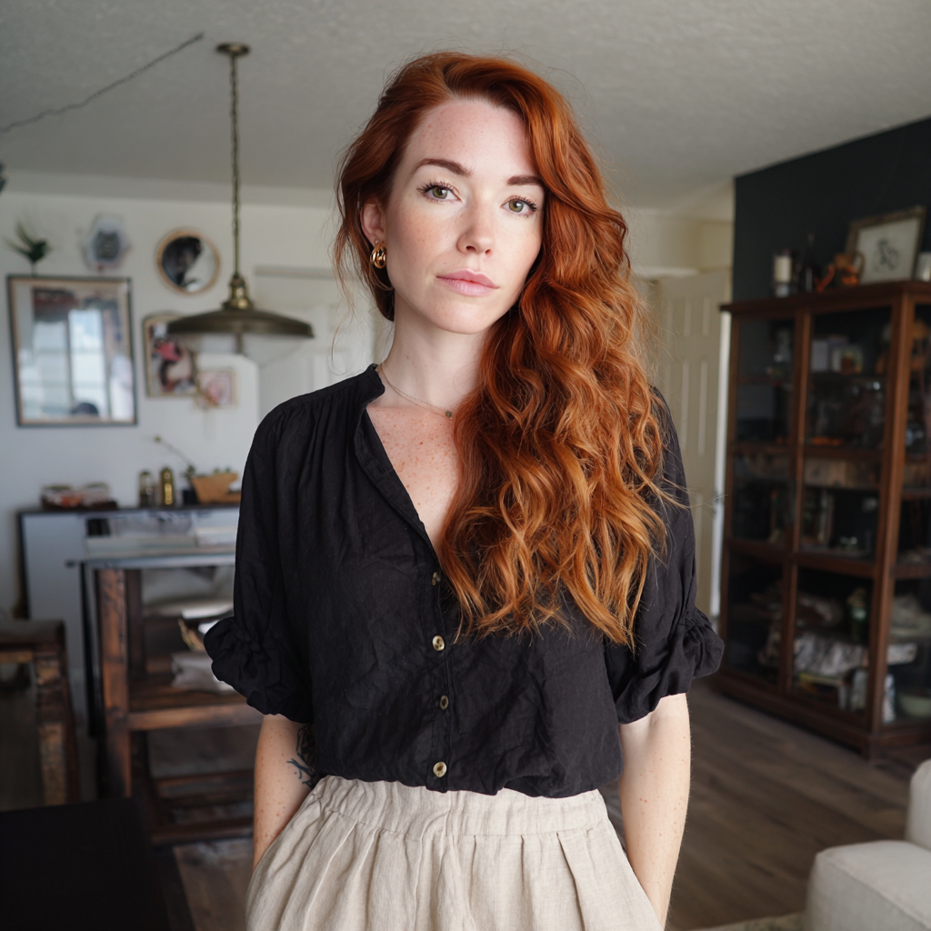 A woman standing in a living room | Source: Midjourney