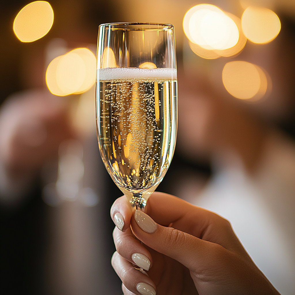 A woman holding a glass of champagne | Source: Midjourney