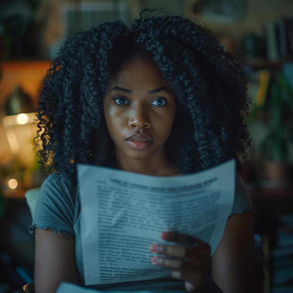 A woman holding a document | Source: Midjourney