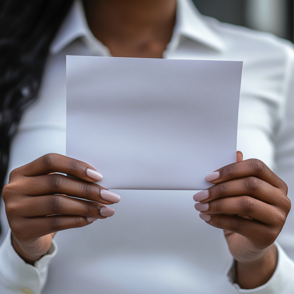 A woman holding a document | Source: Midjourney