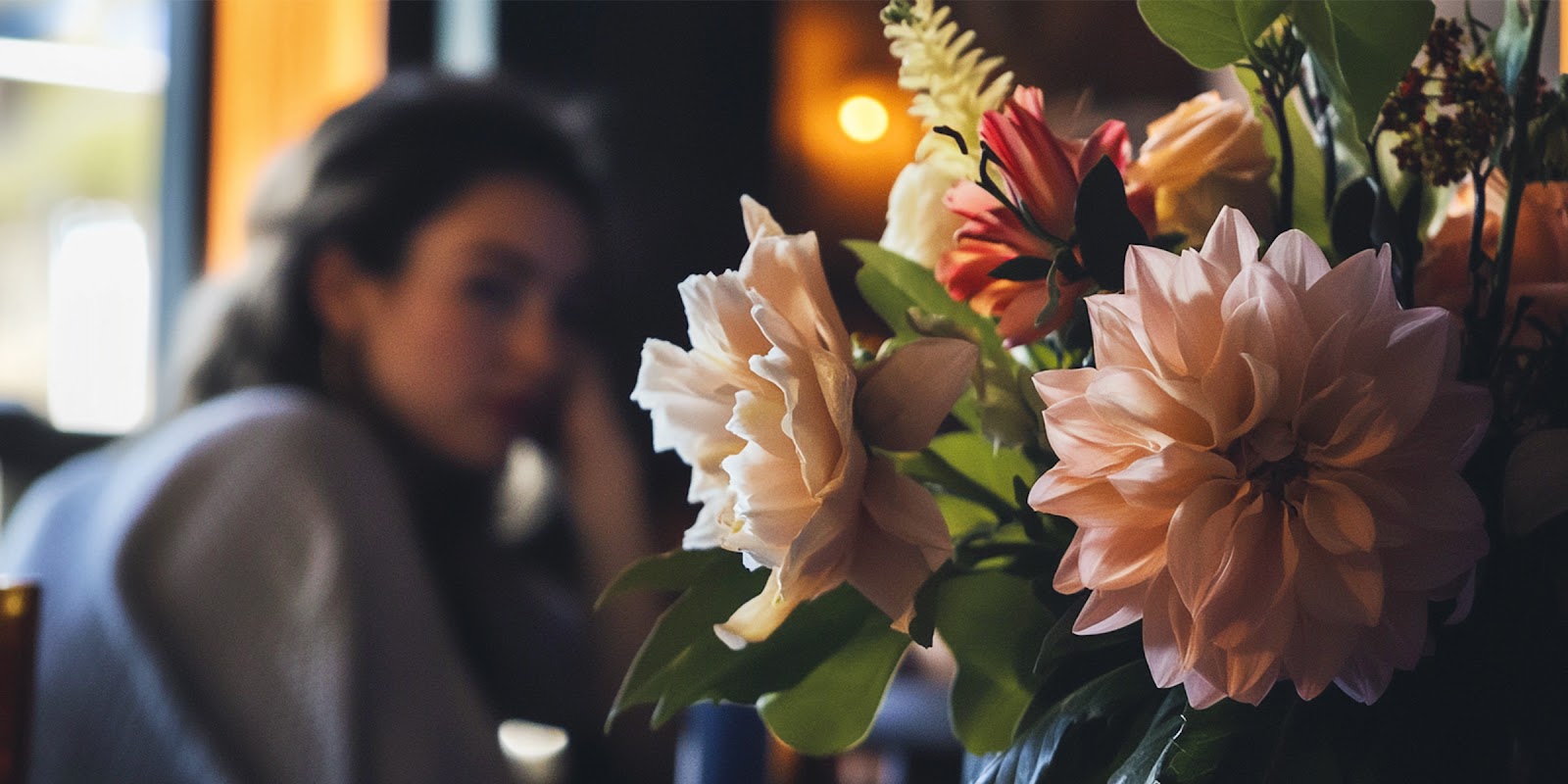 Woman and a bouquet. | Source: Midjourney