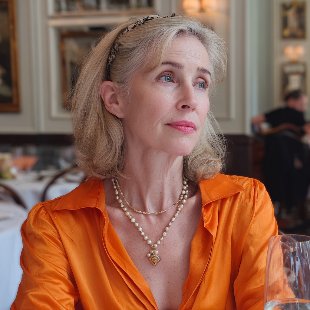 An older woman wearing a pearl necklace | Source: Midjourney