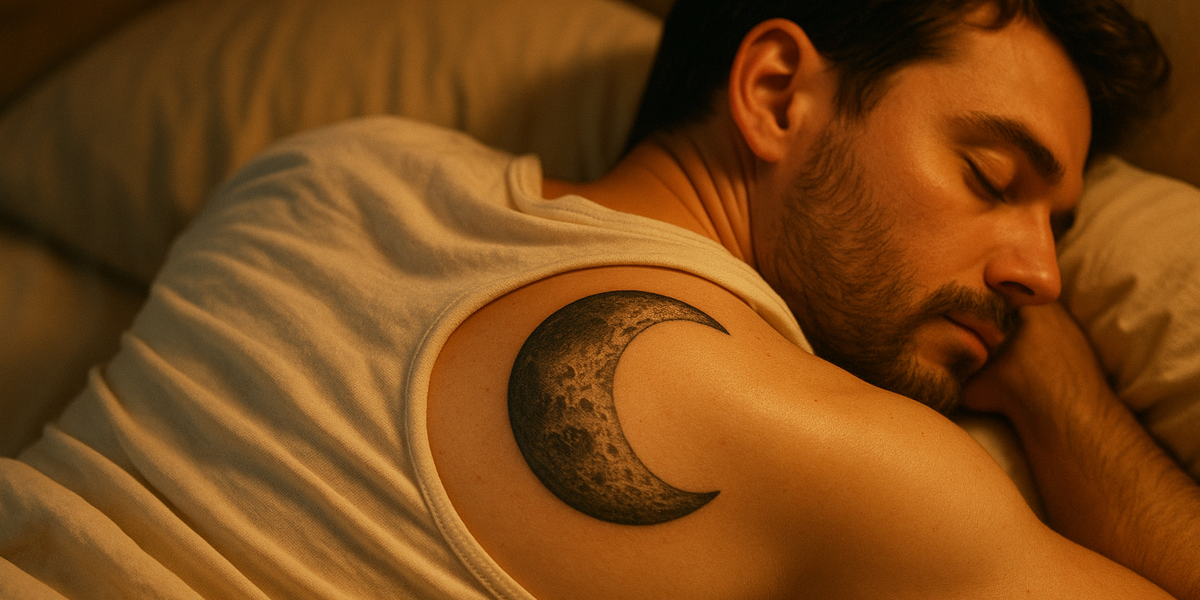 Sleeping man with a moon-shaped tattoo | Source: Sora