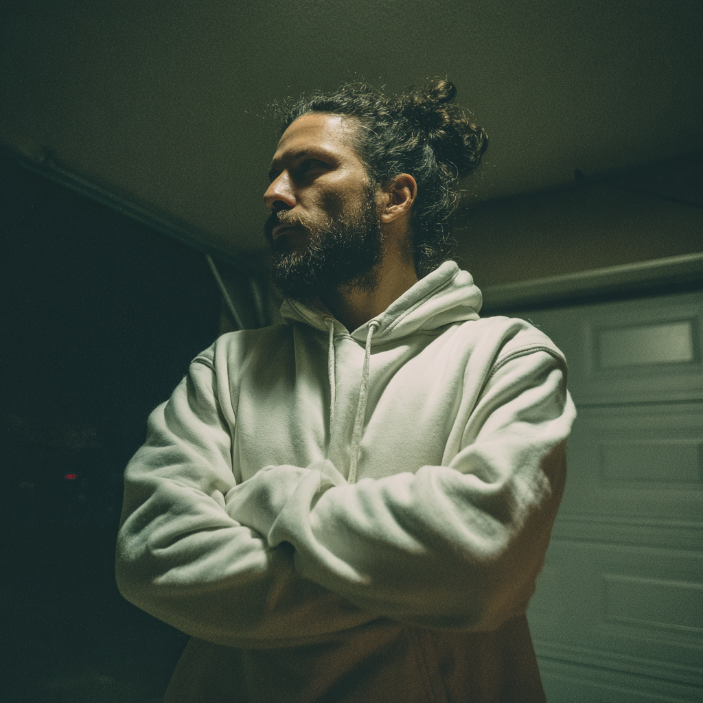 A man standing in a garage with folded arms | Source: Midjourney