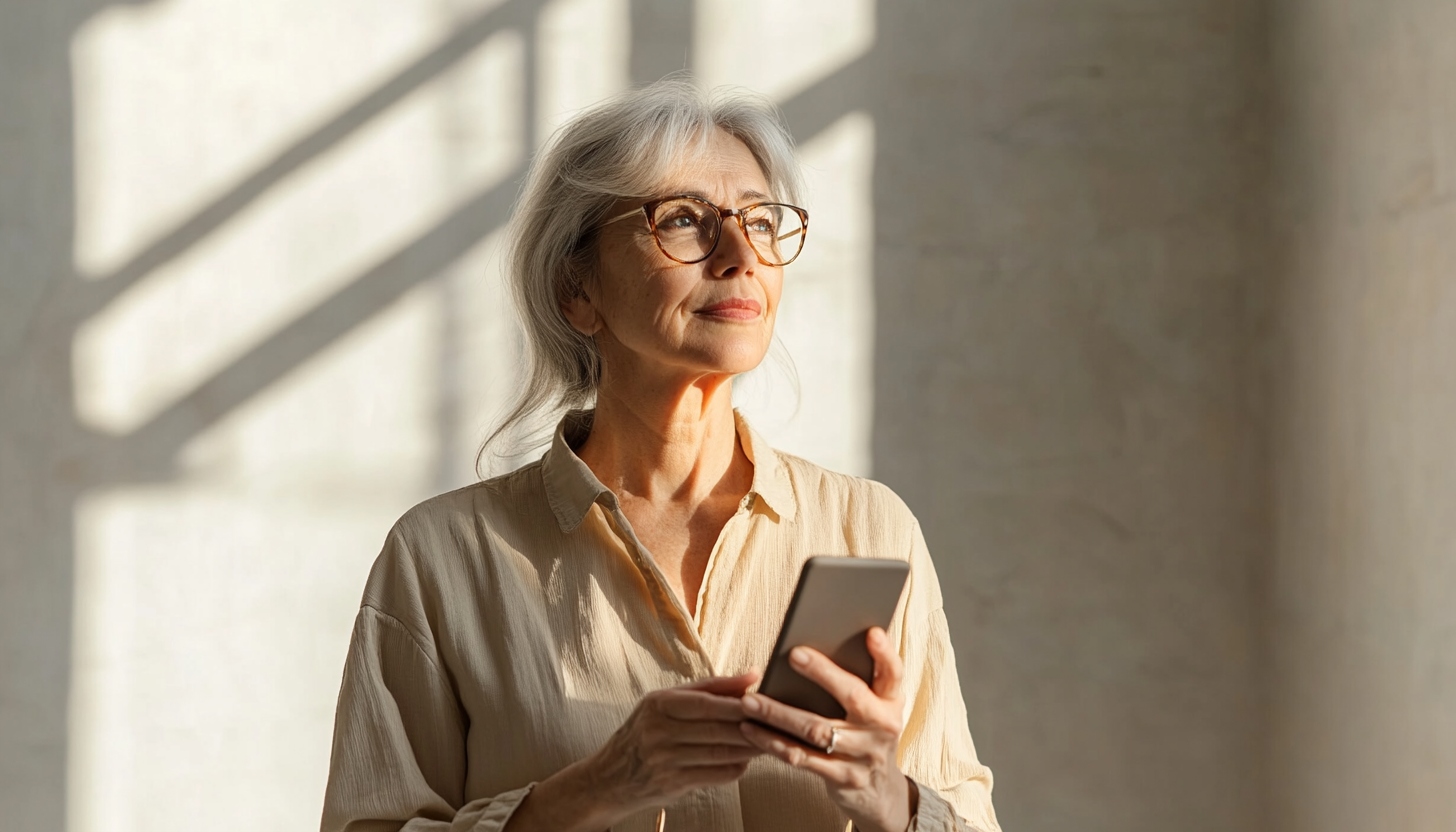 A woman holding her phone | Source: Midjourney