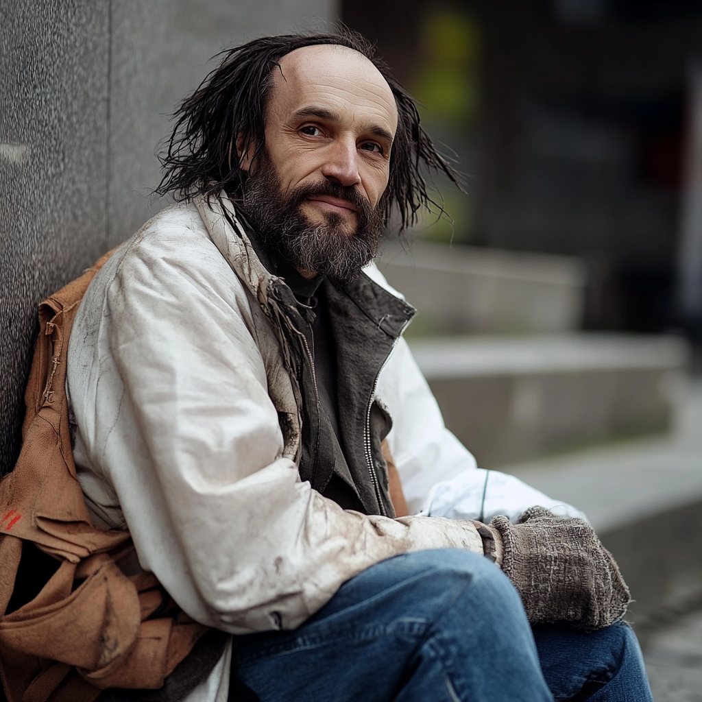 A homeless man smiling | Source: Midjourney