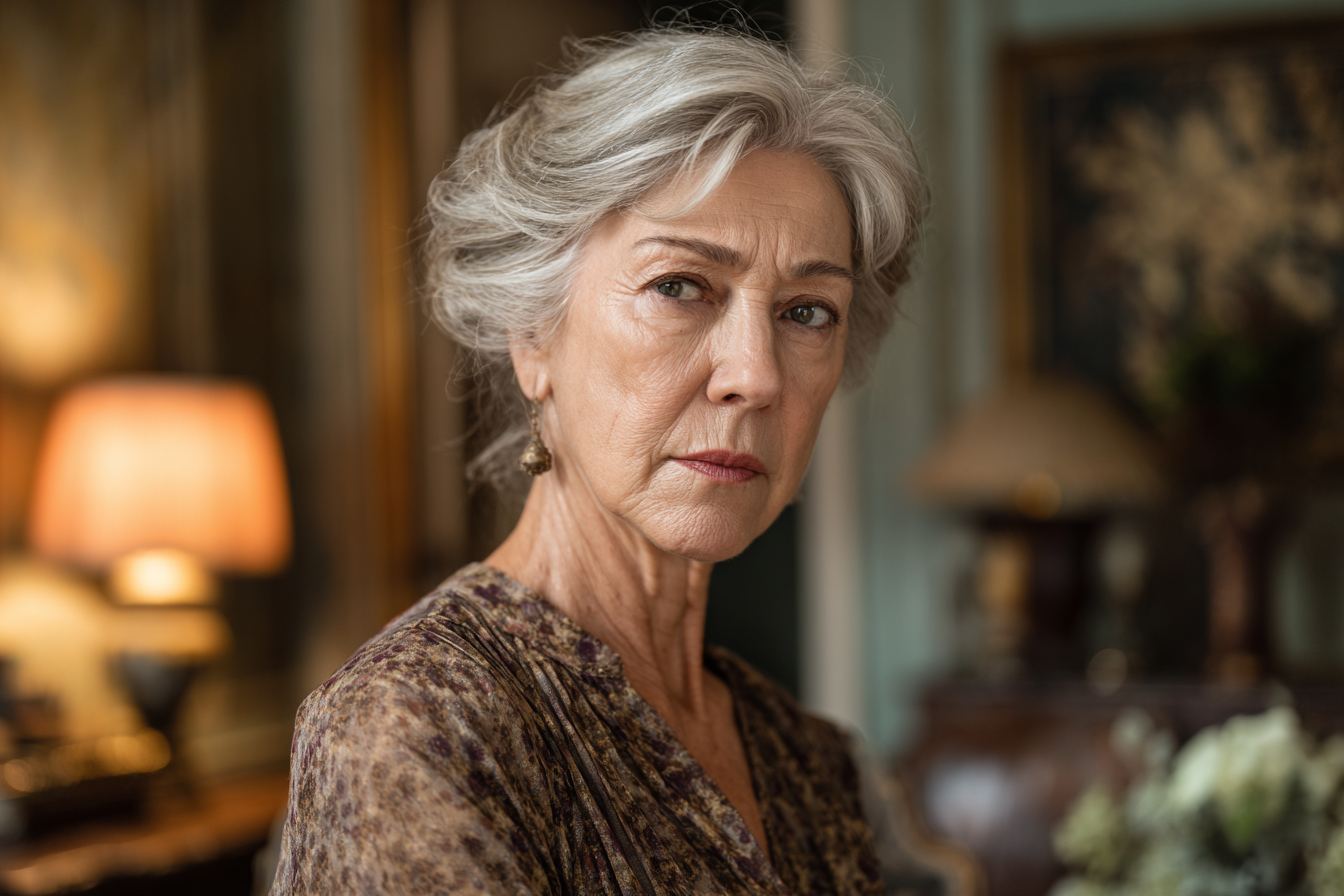 An older woman looking to her side | Source: Midjourney