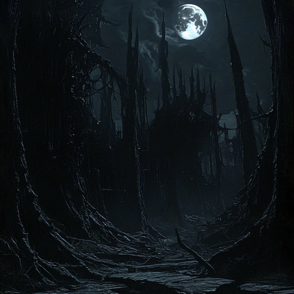 Night shot of creepy woods | Source: Midjourney