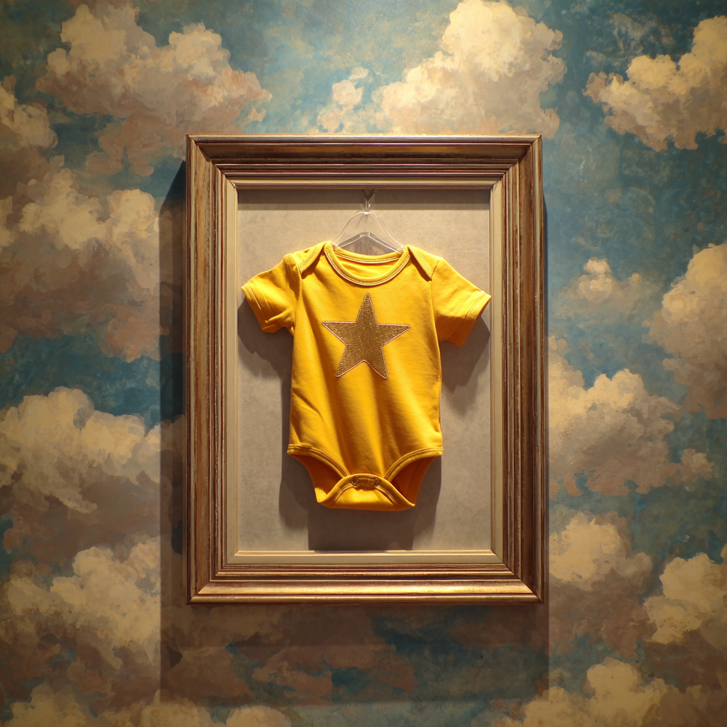 A framed baby onesie | Source: Midjourney