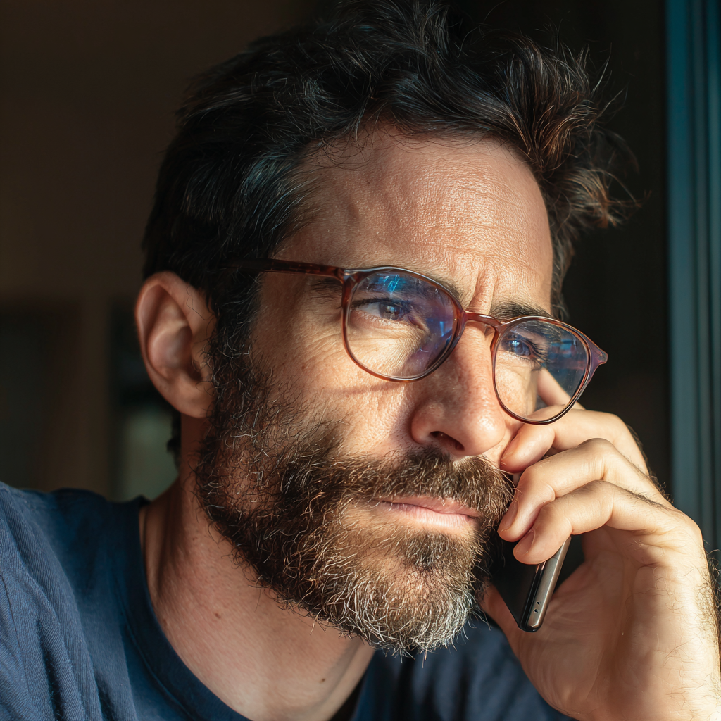 A close up of a man talking on the phone | Source: Midjourney