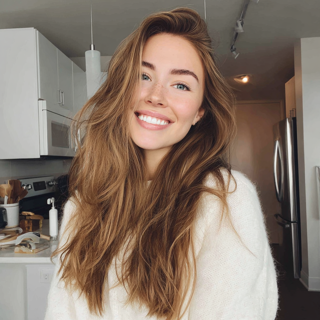A smiling woman standing in a kitchen | Source: Midjourney