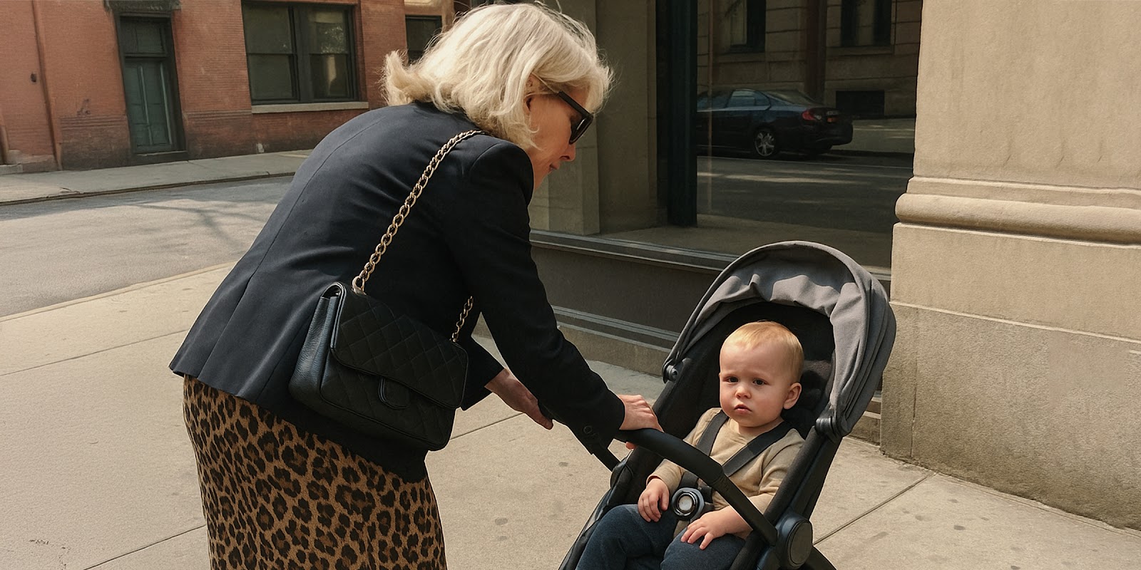 An elderly woman and a baby. | Source: Sora