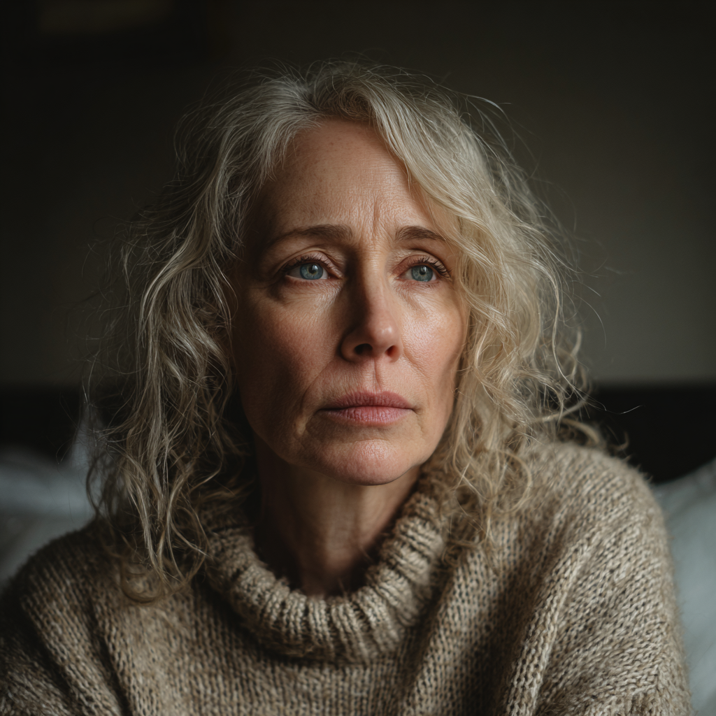 A close up of an upset older woman | Source: Midjourney