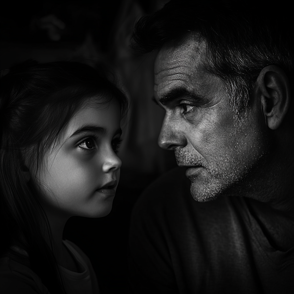 A man talking to his young daughter | Source: Midjourney