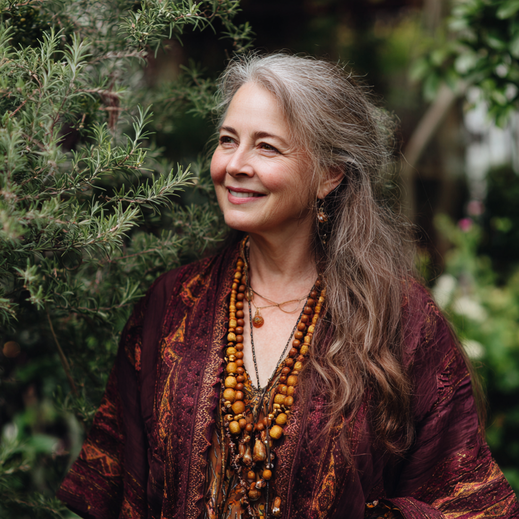 An older woman standing by a rosemary bush | Source: Midjourney