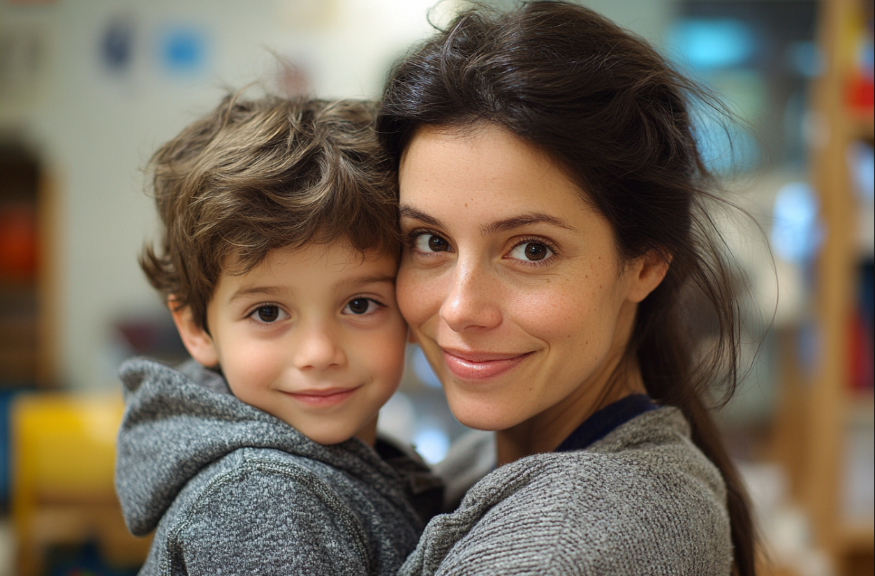 A woman hugging a boy | Source: Midjourney