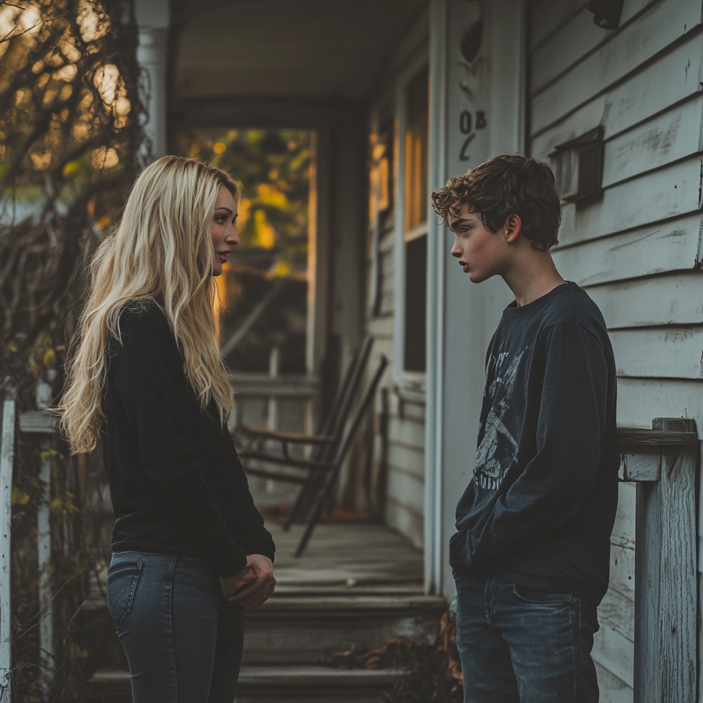 A woman talking to an angry teenage boy | Source: Midjourney