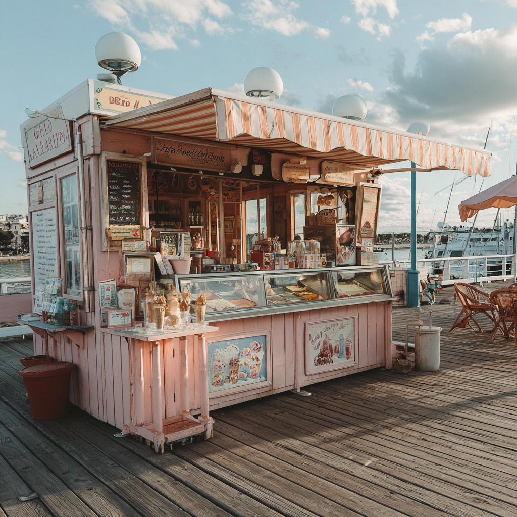 A gelato stall on a pier | Source: Midjourney