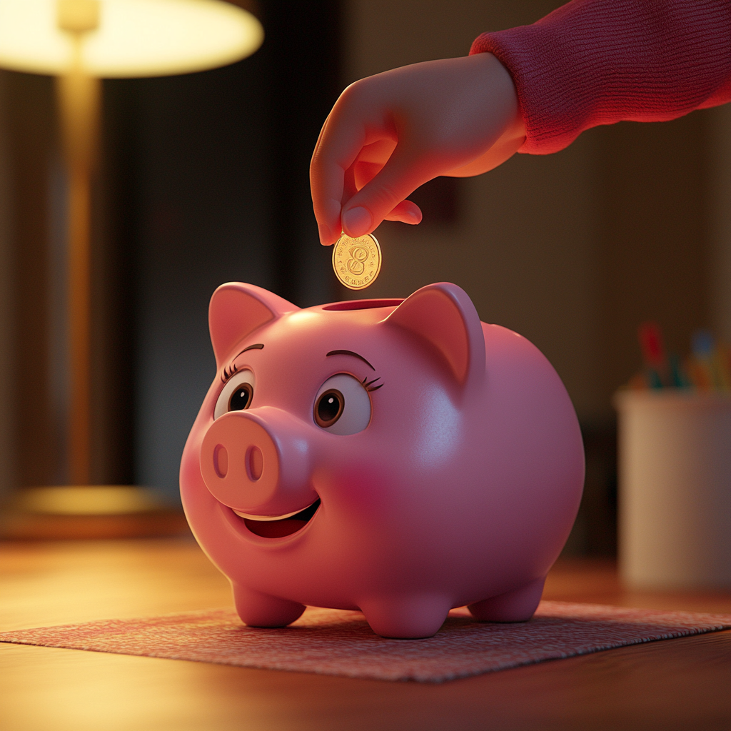 A child putting a coin into a piggy bank | Source: Midjourney