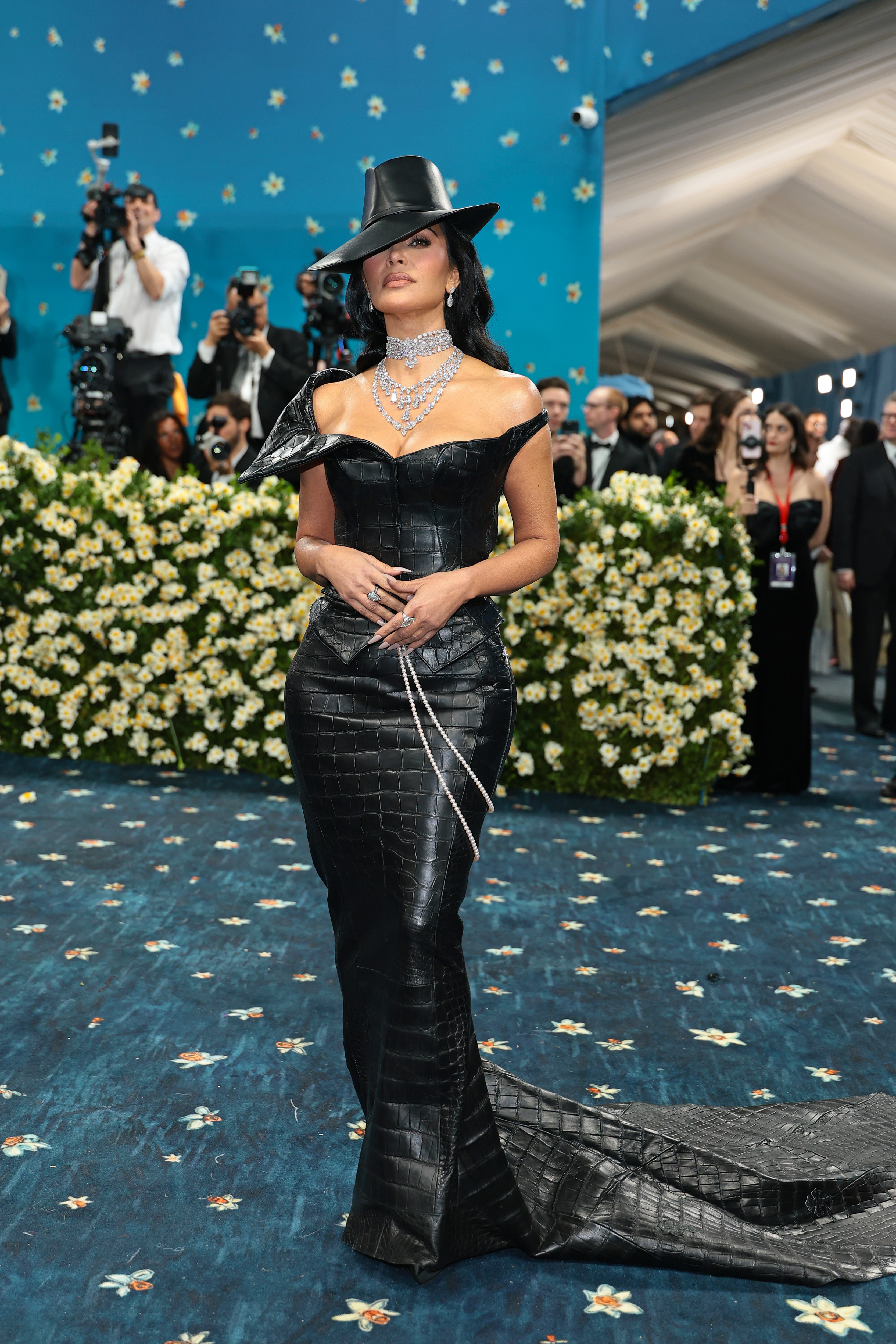 Kim Kardashian at the Met Gala 2025 celebrating the theme "Superfine: Tailoring Black Style."