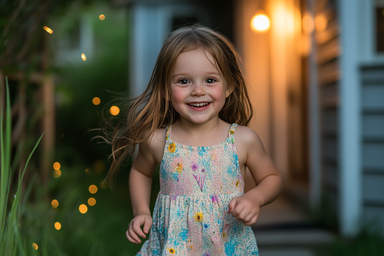 A happy young girl in a backyard | Source: Midjourney