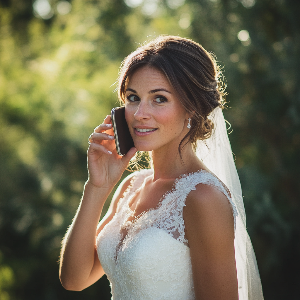 A bride talking on the phone | Source: Midjourney