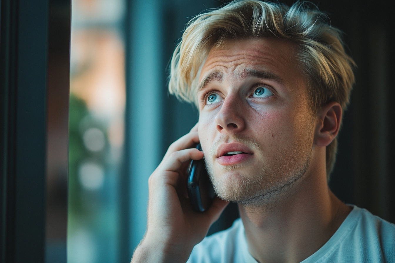 A concerned-looking man speaking on his cell phone | Source: Midjourney