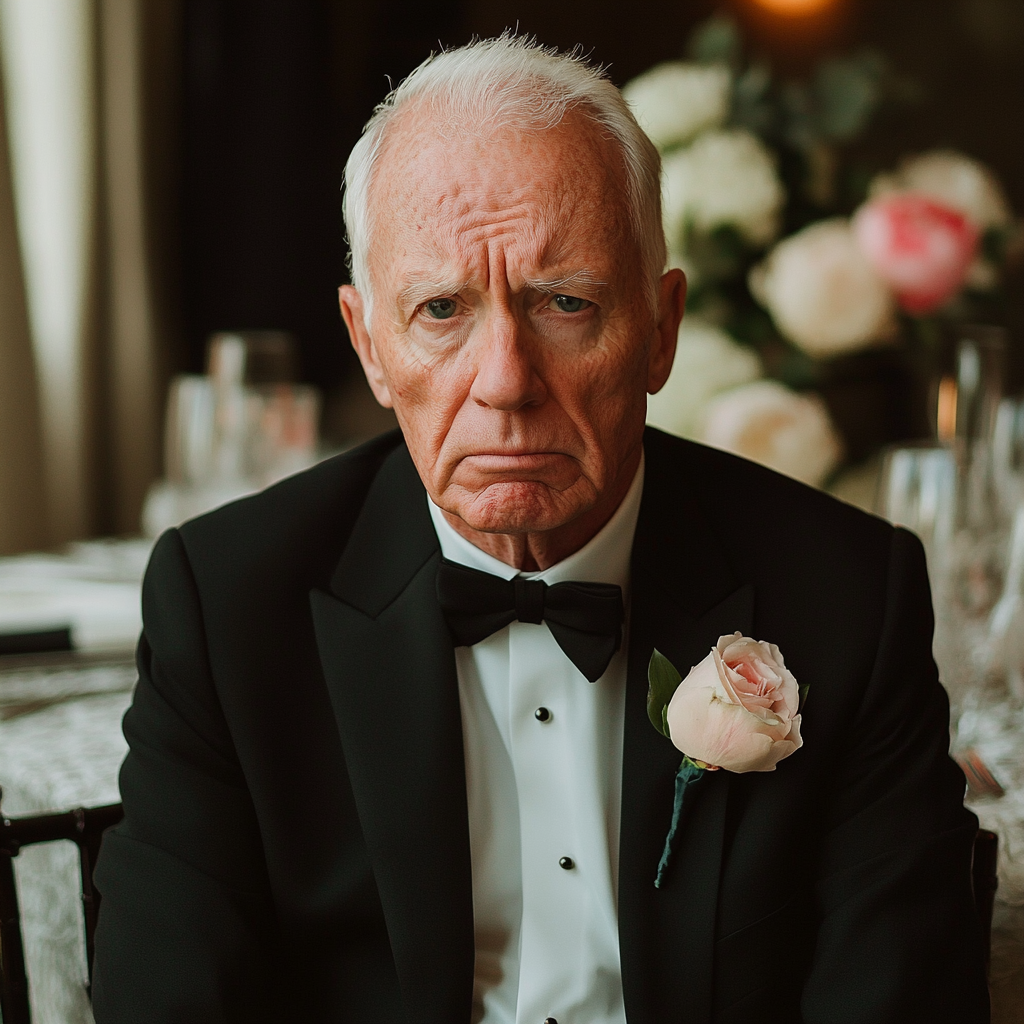 A frowning man sitting at a table | Source: Midjourney