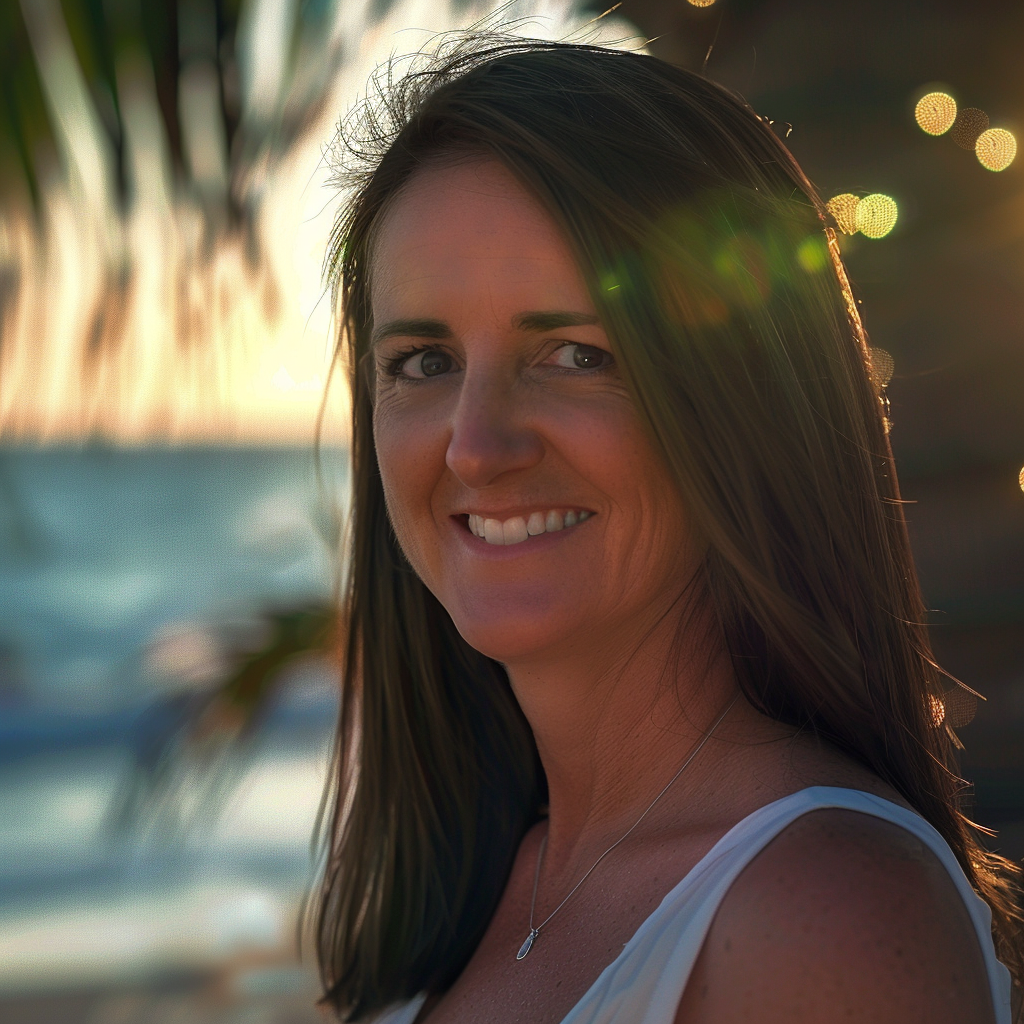 Side view of a woman standing by the sea and smiling | Source: Midjourney