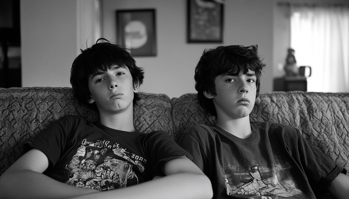 Two teen boys on a sofa | Source: Midjourney