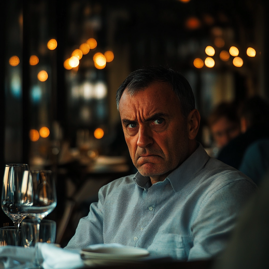 An angry middle-aged man in a restaurant | Source: Midjourney