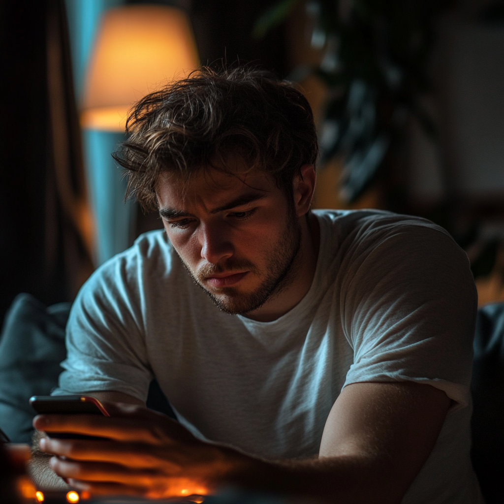 Man reading a text from his phone | Source: Midjourney