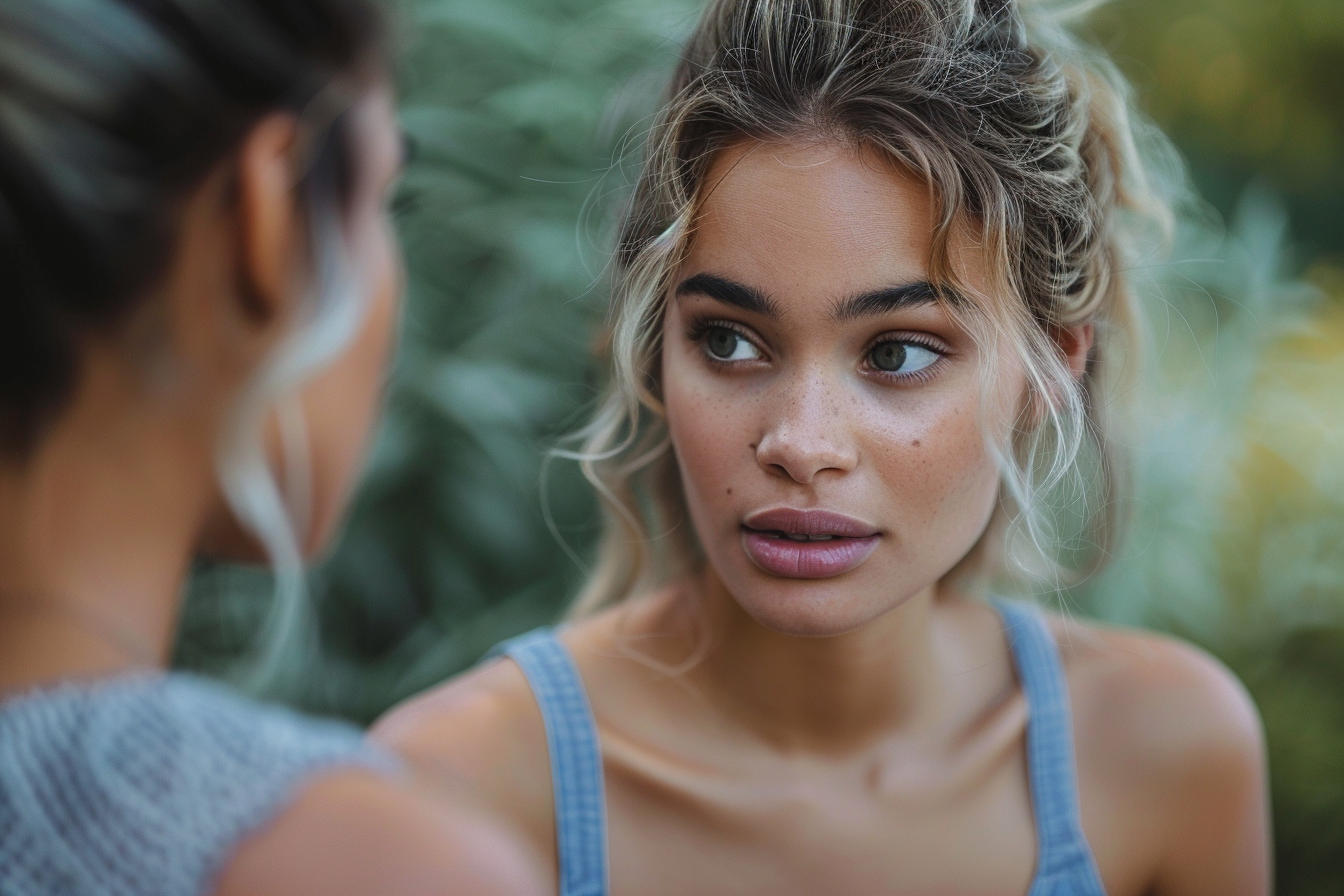 A woman speaking to her friend | Source: Midjourney