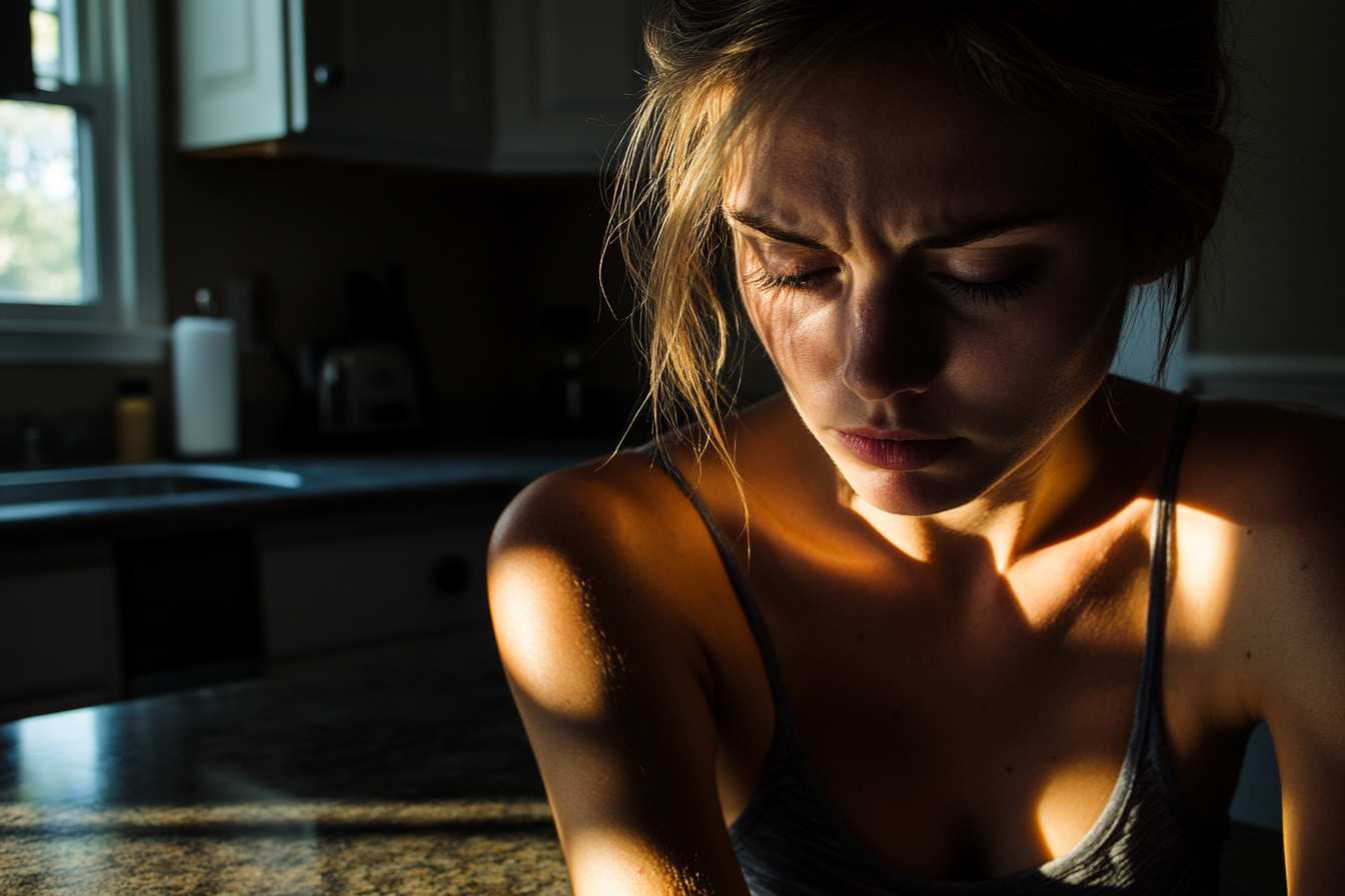 Close up of a woman with a troubled look on her face | Source: Midjourney