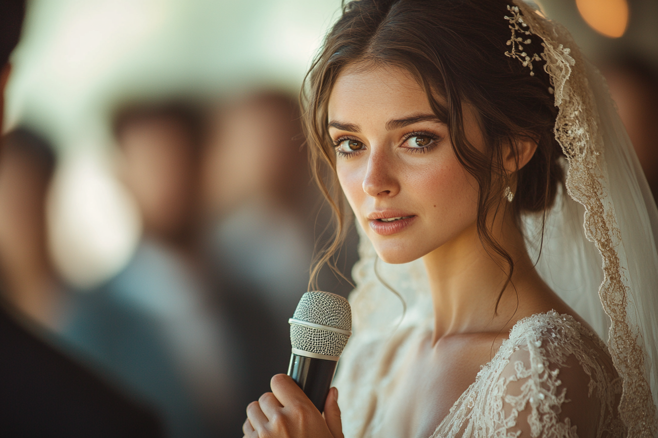 Emotional bride addressing the crowd | Source: Midjourney