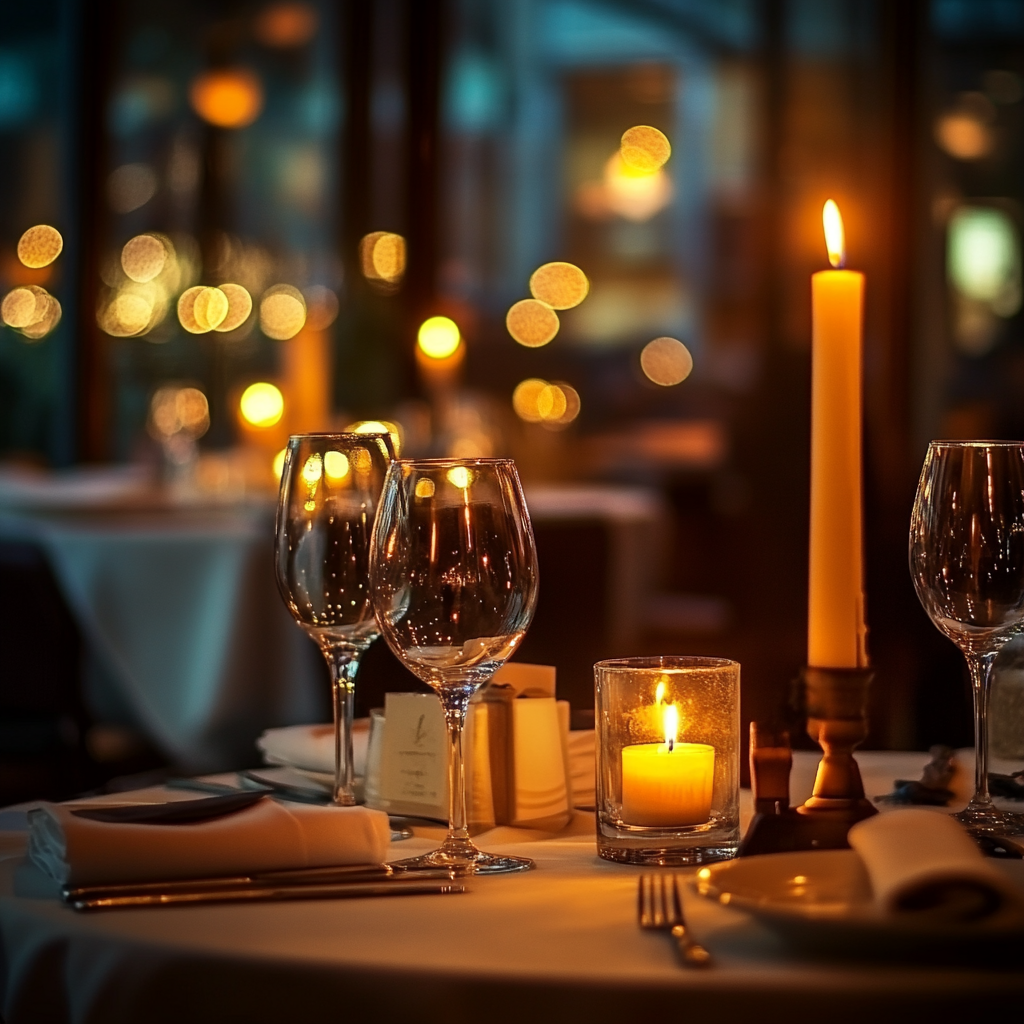 Uma foto em close de uma mesa de jantar em um restaurante | Fonte: Midjourney