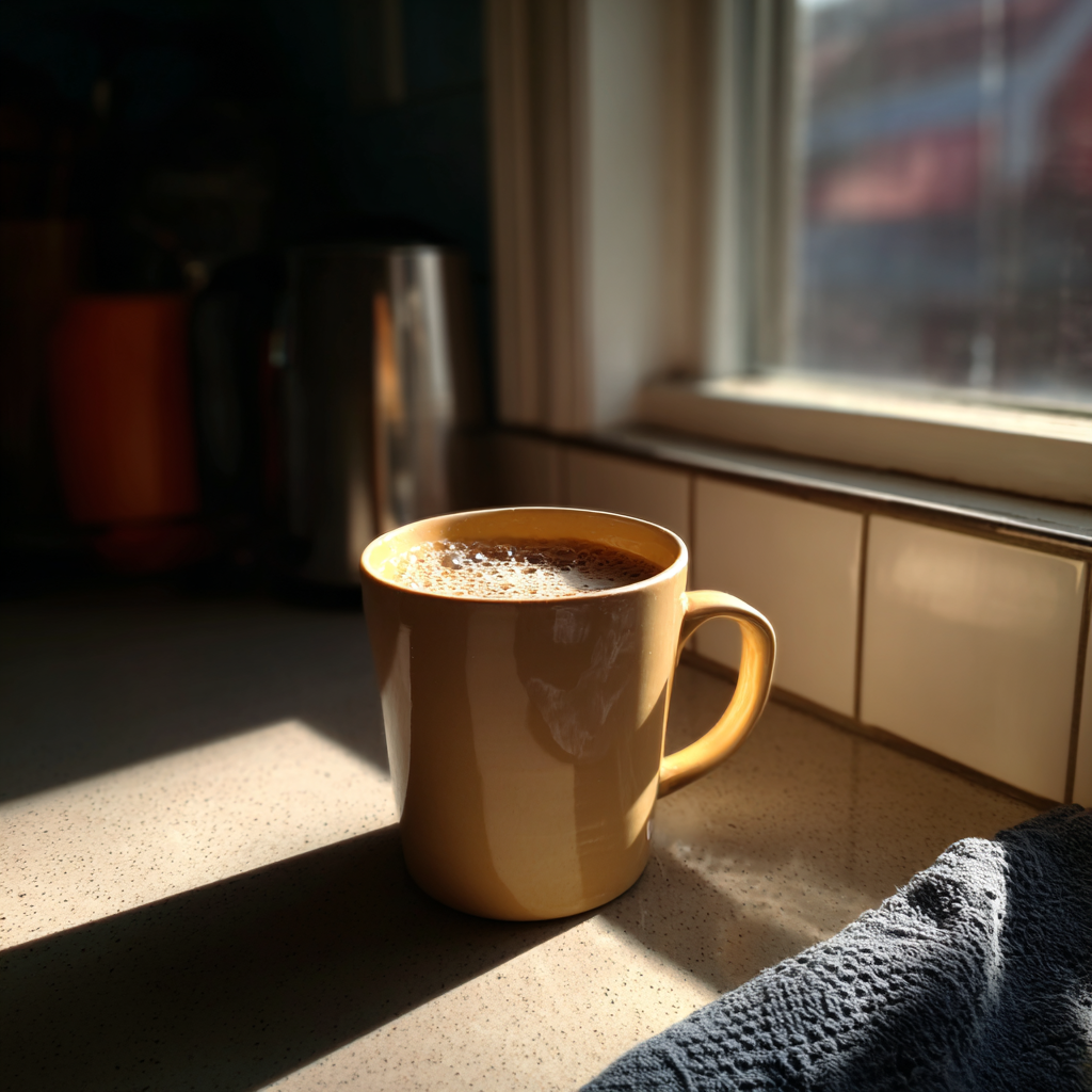 A cup of coffee on a counter | Source: Midjourney