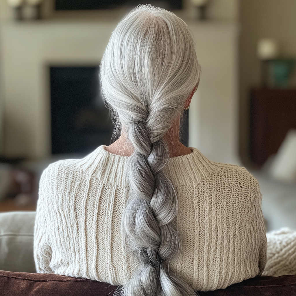 An older woman sitting on a couch | Source: Midjourney