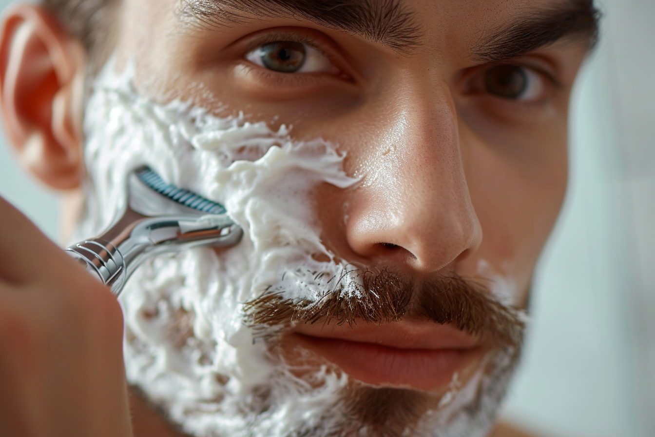 A close-up of a man shaving | Source: Midjourney