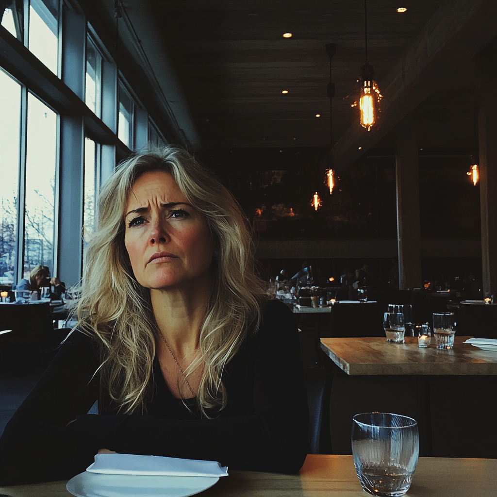 A woman sitting at a table in a restaurant | Source: Midjourney