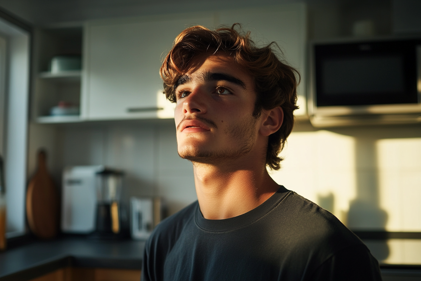 A young man in his kitchen | Source: Midjourney