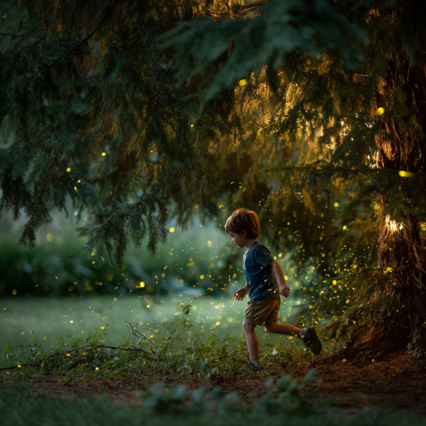A boy chasing fireflies | Source: Midjourney