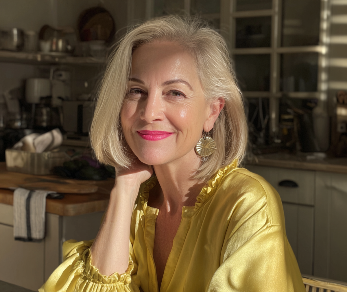 An older woman sitting at a table | Source: Midjourney
