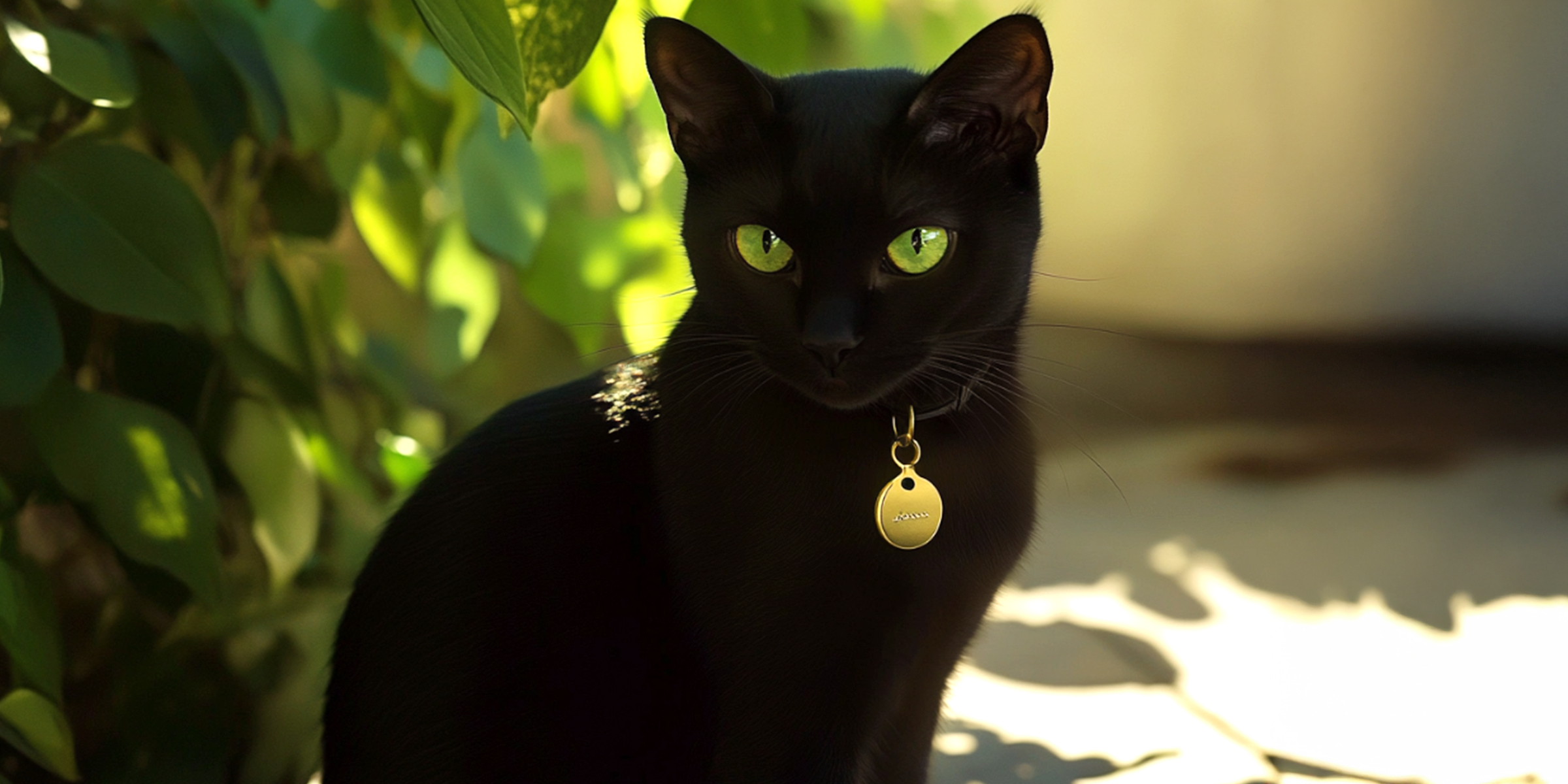 A black cat with a gold ID tag | Source: Amomama